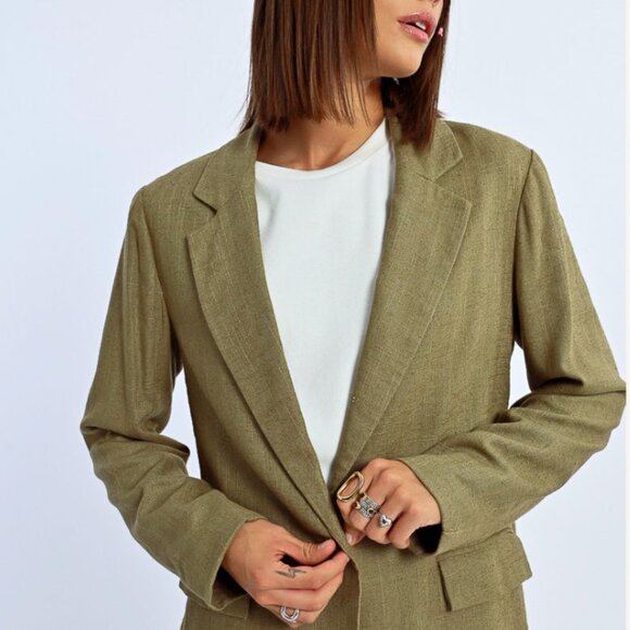 Linen Khaki Olive Blazer - Picture 9 of 10